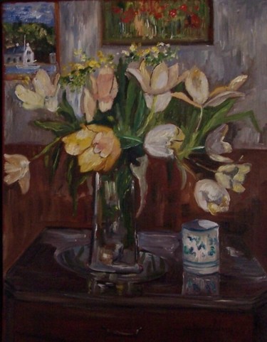 Painting titled "bouquet de tulipes" by Gilles Clairin, Original Artwork