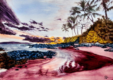 绘画 标题为“plage tropicale sol…” 由Gilles Mathieu, 原创艺术品, 水彩