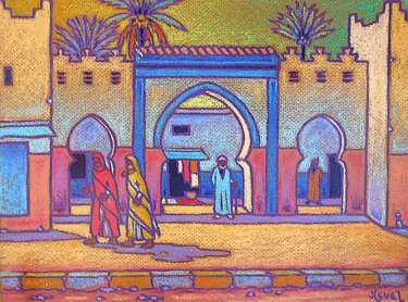 Painting titled "Sidi Ifni , le marc…" by Gilles Mével, Original Artwork, Pastel Mounted on Cardboard