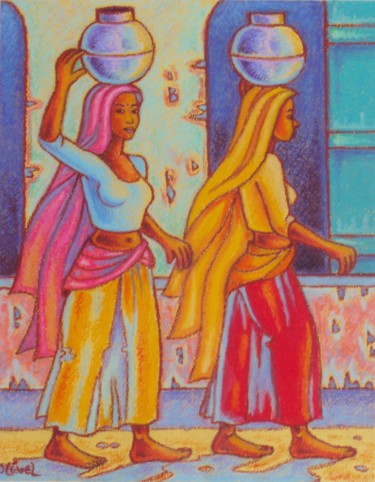 Peinture intitulée "Indiennes du Rajahs…" par Gilles Mével, Œuvre d'art originale, Pastel