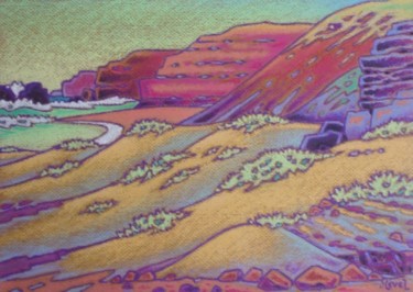 Painting titled "plage sud maroc" by Gilles Mével, Original Artwork, Pastel Mounted on Cardboard
