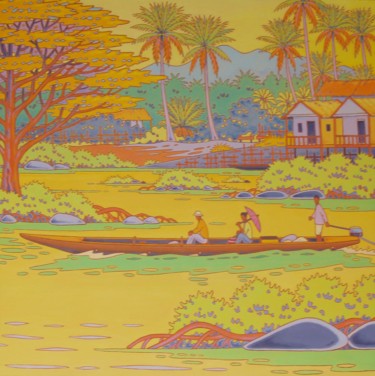Peinture intitulée "sur le mekong" par Gilles Mével, Œuvre d'art originale