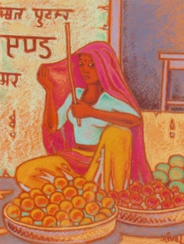 Peinture intitulée "femme du rajahstan" par Gilles Mével, Œuvre d'art originale, Acrylique