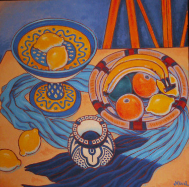 Malarstwo zatytułowany „nature morte maroca…” autorstwa Gilles Mével, Oryginalna praca, Akryl Zamontowany na Drewniana rama…