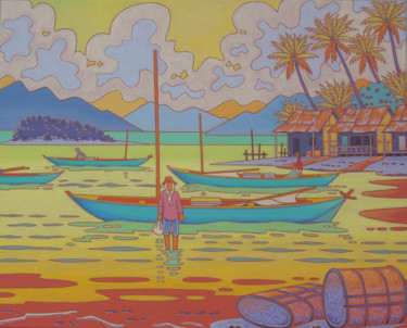 Painting titled "kep ; cambodge" by Gilles Mével, Original Artwork, Acrylic
