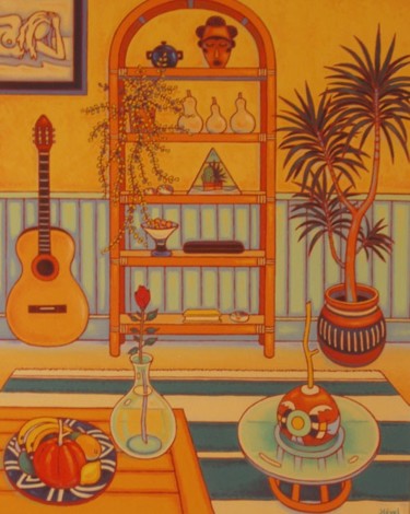 Peinture intitulée "interieur en jaune" par Gilles Mével, Œuvre d'art originale, Acrylique Monté sur Châssis en bois