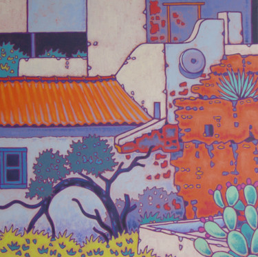 Pintura titulada "maison de village a…" por Gilles Mével, Obra de arte original, Acrílico Montado en Bastidor de camilla de…