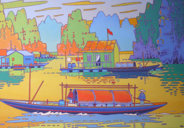 Peinture intitulée "village flottant .…" par Gilles Mével, Œuvre d'art originale, Acrylique