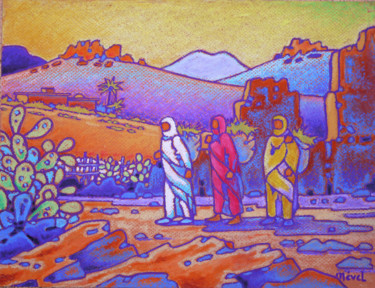 Pintura titulada "anti atlas maroc" por Gilles Mével, Obra de arte original, Pastel Montado en Cartulina