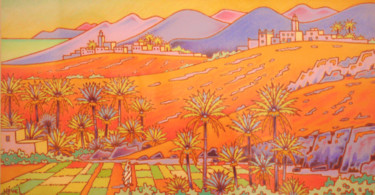 Painting titled "jardins à Ifni" by Gilles Mével, Original Artwork, Pastel