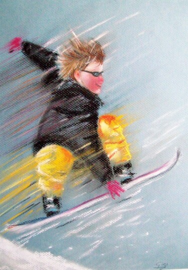 Peinture intitulée "ski jump" par Ginette Richard, Œuvre d'art originale, Pastel