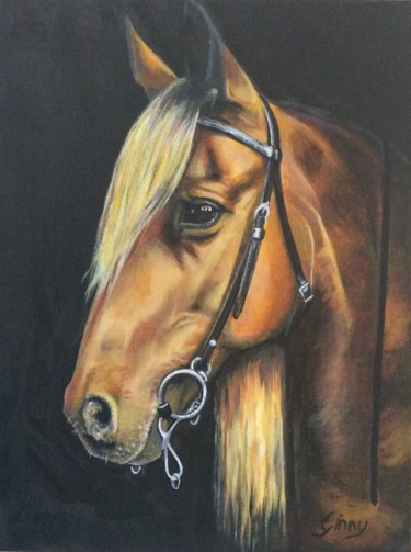 Painting titled "The Golden Horse -…" by Ginny Helsen, Original Artwork, Acrylic