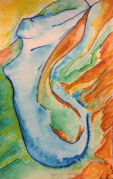 Malerei mit dem Titel "River woman (Femme…" von Gioia Albano, Original-Kunstwerk, Aquarell