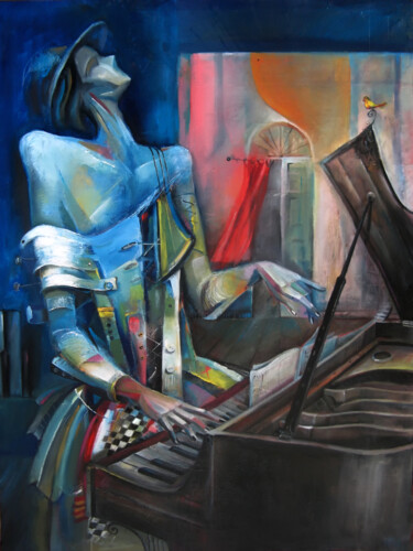 Pintura intitulada "Pianist" por Giorgi Kobiashvili (KOBI), Obras de arte originais, Óleo