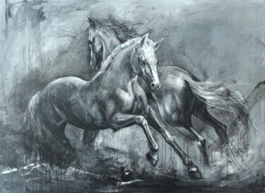 Malarstwo zatytułowany „Horses” autorstwa Giorgi Kobiashvili (KOBI), Oryginalna praca, Olej