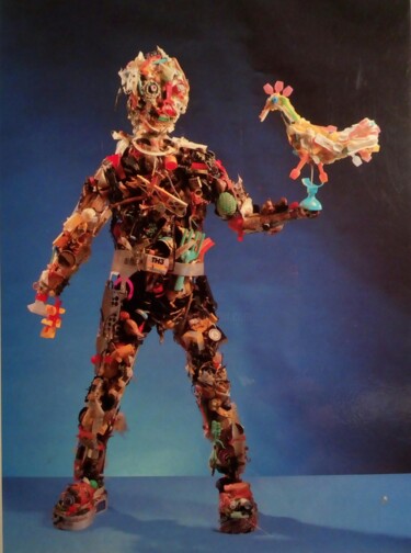 Escultura titulada "Figure with chicken…" por Giorgio Bertin, Obra de arte original