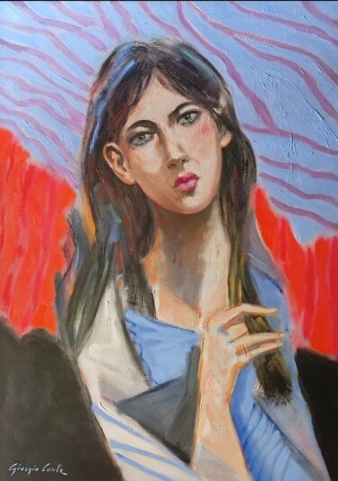 Painting titled "Sara" by Giorgio Conte, Original Artwork, Oil Mounted on Wood Stretcher frame