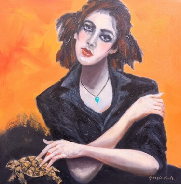 Картина под названием ""la ragazza con la…" - Giorgio Conte, Подлинное произведение искусства, Масло Установлен на Деревянна…