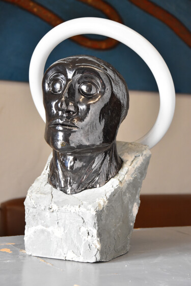 Sculpture titled "Neon head" by Giorgio Patuelli, Original Artwork, Ceramics