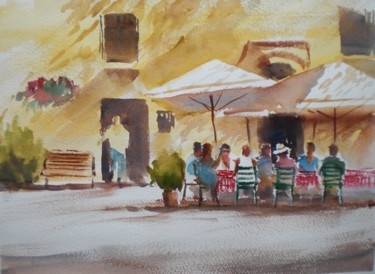 Peinture intitulée "Cafe in Tuscany" par Giorgio Gosti, Œuvre d'art originale, Aquarelle