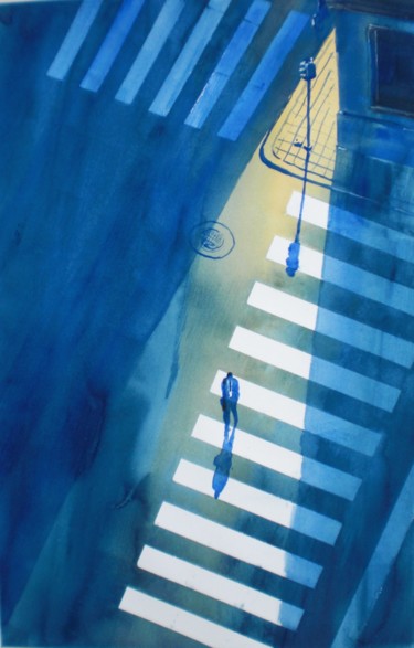 Painting titled "pedestrian crossing" by Giorgio Gosti, Original Artwork, Watercolor