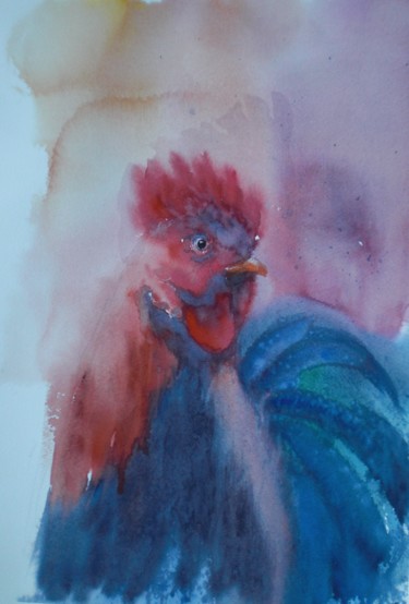 Картина под названием "rooster 5" - Giorgio Gosti, Подлинное произведение искусства, Акварель