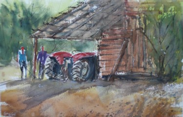 Schilderij getiteld "the tractor 3" door Giorgio Gosti, Origineel Kunstwerk, Aquarel