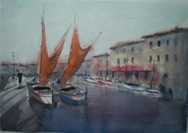 Schilderij getiteld "boats 12" door Giorgio Gosti, Origineel Kunstwerk, Aquarel