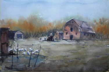 Painting titled "old barn 4" by Giorgio Gosti, Original Artwork, Watercolor