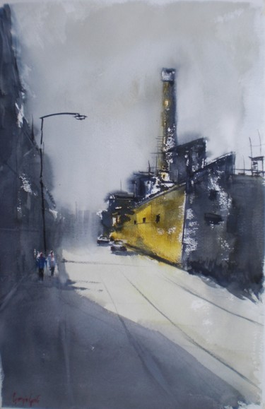 Painting titled "industrial landscape" by Giorgio Gosti, Original Artwork, Watercolor
