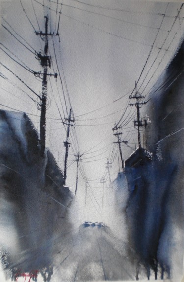 Painting titled "wires 2" by Giorgio Gosti, Original Artwork, Watercolor
