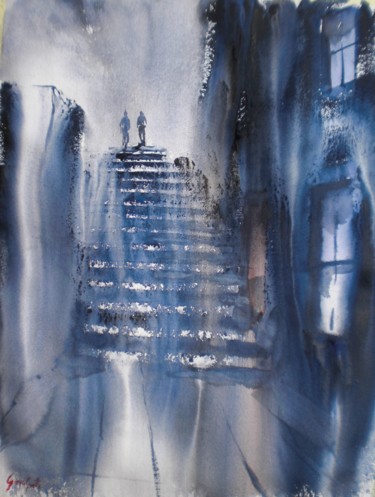 Картина под названием "stairs 3" - Giorgio Gosti, Подлинное произведение искусства, Акварель