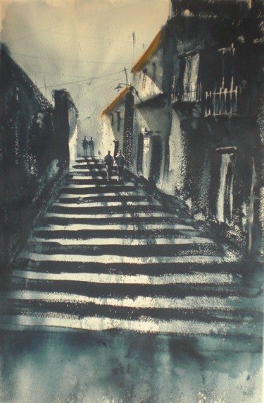 Painting titled "stairs 4" by Giorgio Gosti, Original Artwork, Watercolor