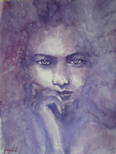 Painting titled "thinking girl" by Giorgio Gosti, Original Artwork, Watercolor