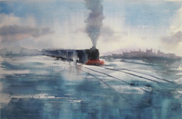 Malerei mit dem Titel "trains 14" von Giorgio Gosti, Original-Kunstwerk, Aquarell