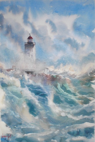 Painting titled "lighthouse 4" by Giorgio Gosti, Original Artwork, Watercolor