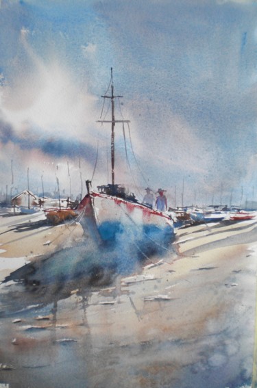 Painting titled "boats 30" by Giorgio Gosti, Original Artwork, Watercolor