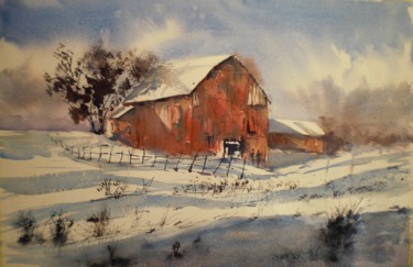 Painting titled "old barn 6" by Giorgio Gosti, Original Artwork, Watercolor