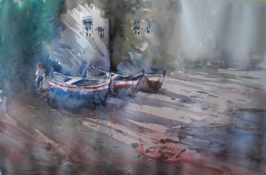 「boats 36」というタイトルの絵画 Giorgio Gostiによって, オリジナルのアートワーク, 水彩画