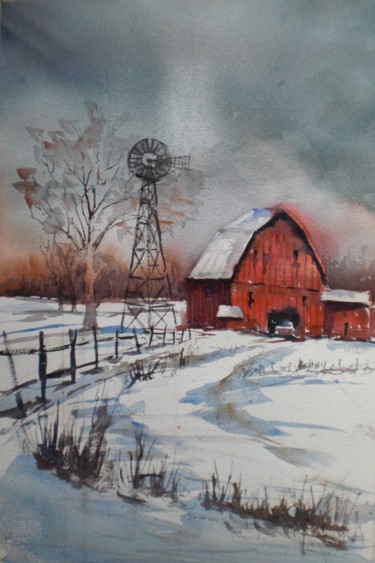 Painting titled "old barn 7" by Giorgio Gosti, Original Artwork, Watercolor