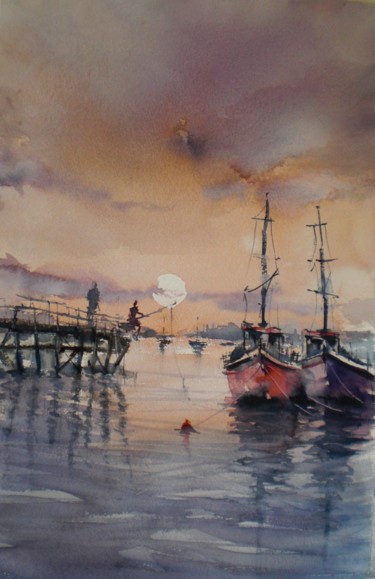 Painting titled "boats 39 #artistsup…" by Giorgio Gosti, Original Artwork, Watercolor