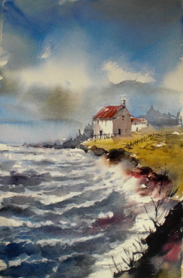 Peinture intitulée "lonely house near t…" par Giorgio Gosti, Œuvre d'art originale, Aquarelle