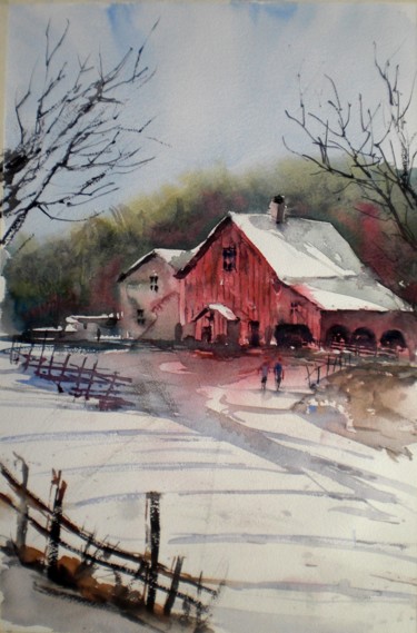 Painting titled "old barn 8 #ArtistS…" by Giorgio Gosti, Original Artwork, Watercolor
