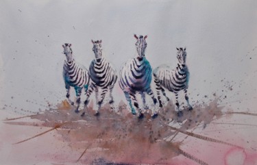 Peinture intitulée "zebras" par Giorgio Gosti, Œuvre d'art originale, Aquarelle