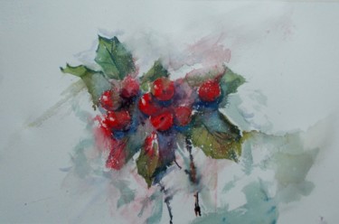 Painting titled "holly berries" by Giorgio Gosti, Original Artwork, Watercolor