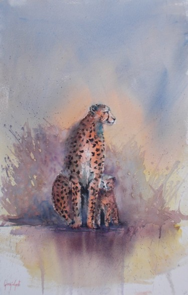 Painting titled "cheetah 4" by Giorgio Gosti, Original Artwork, Watercolor