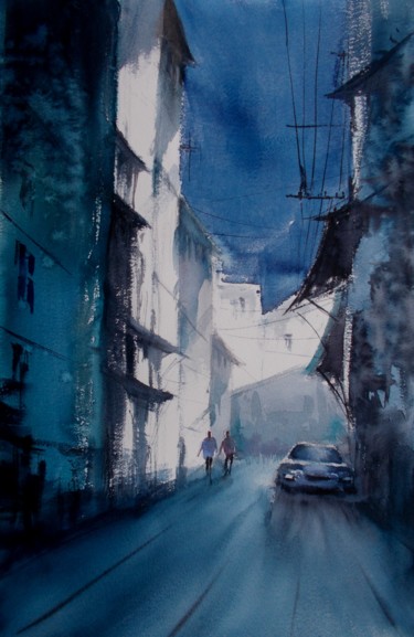 Painting titled "an imaginary city 46" by Giorgio Gosti, Original Artwork, Watercolor