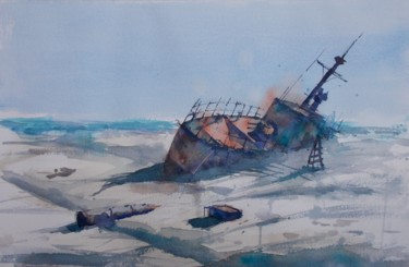 Malerei mit dem Titel "ship wreck" von Giorgio Gosti, Original-Kunstwerk, Aquarell