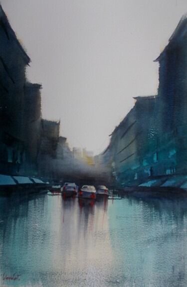 Painting titled "an imaginary city 53" by Giorgio Gosti, Original Artwork, Watercolor
