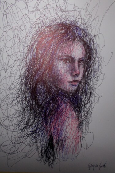 Tekening getiteld "young girl 30" door Giorgio Gosti, Origineel Kunstwerk, Balpen